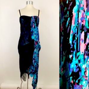 BCBC MaxAzria  Runway Dutch Blue Silk Draped Dress